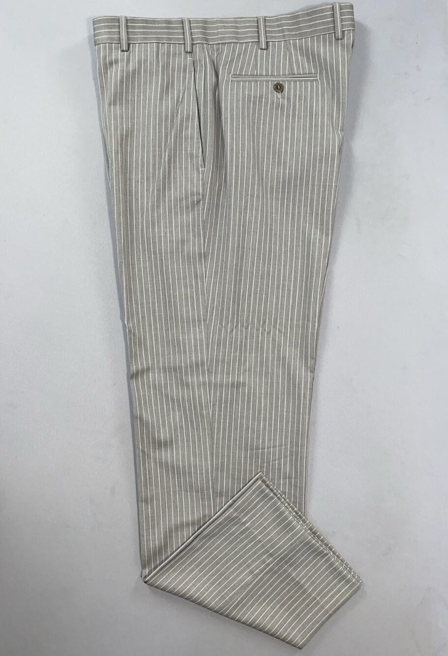 Zanella Italy Todd Flat Front Wool Dress Pants, Slacks. Striped Gray, 37X33 Read